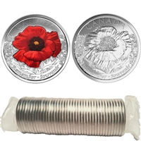 2015 Poppy Canada 25-cent Original Roll of 40pcs (some coloured)