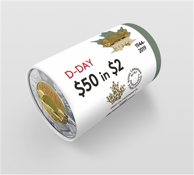 2019 Canada $2 Coloured D-Day Special Wrap Original Roll of 25pcs
