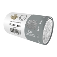 2021 100th Ann. of Canada's Coat of Arms Special Wrapped 50-cent Roll of 20pcs