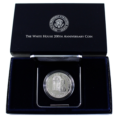 1992 W USA White House 200th Ann. Proof Silver Dollar (Lightly toned, CoA has residue)