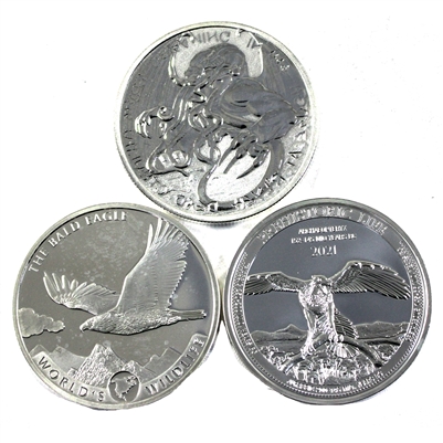 3x 2021 DRC & Tokelau Eagle, Archaeopteryx & Cthulhu 1oz Silver, 3Pcs (No Tax) Impaired