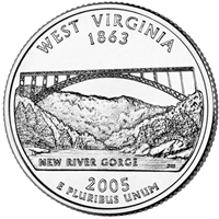 2005-D West Virginia USA Statehood Quarter Uncirculated (MS-60)