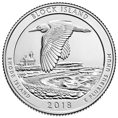 2018-Block Island-P USA National-Parks Quarter Uncirculated (MS-60)