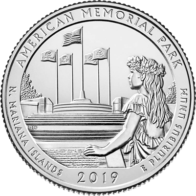 2019-D American Memorial (N. Mariana Is.) USA National Parks Quarter Uncirculated (MS-60)