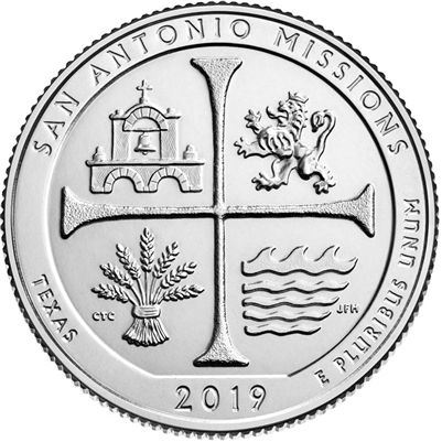 2019-P San Antonio Missions (Texas) USA National Parks Quarter Uncirculated (MS-60)