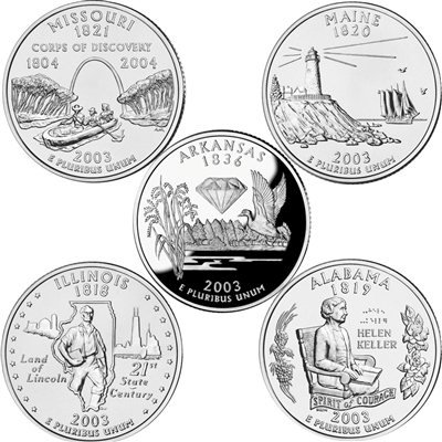 2003 USA Statehood Quarter 10-coin Set - Both P&D Mint Singles