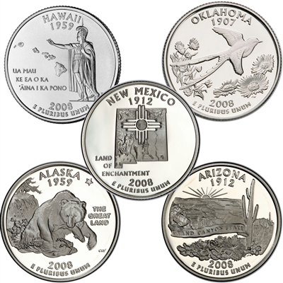 2008 USA Statehood Quarter 10-coin Set - Both P&D Mint Singles