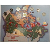 1999 Millennium 13-coin Blue Board including 12x 25-Cents & Nunavut $2 w/coins