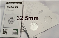 25 x Self-Adhesive Cardboard 2x2 Holder Nickel Dollar size - 32.5mm