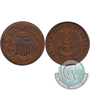 1864 Large Motto USA 2-cents Almost Uncirculated (AU-50) $