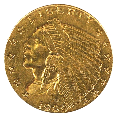1909 USA $2.50 Gold Quarter Eagle EF-AU (EF-45)