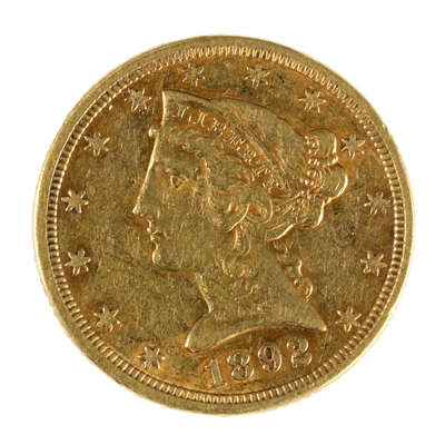 1892 USA $5.00 Gold Half Eagle Extra Fine (EF-40)