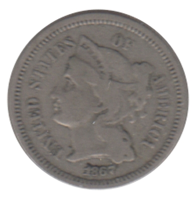 1867 Nickel USA 3 Cents F-VF (F-15)