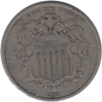 1867 No Rays USA Nickel Very Fine (VF-20)