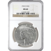 1922 D USA Dollar NGC Certified MS-60