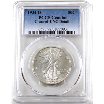 1934 D USA Half Dollar PCGS Certified UNC Details (cleaned)