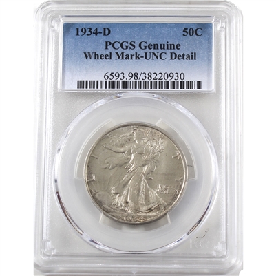 1934 D USA Half Dollar PCGS Certified UNC Details (Wheel Mark)