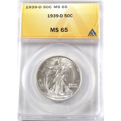 1939 D USA Half Dollar ANACS Certified MS-65