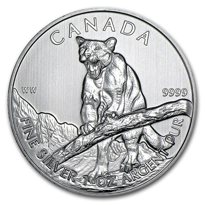 2012 Canada $5 Wildlife - Cougar 1oz. Silver (No Tax) May be slightly toned