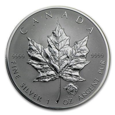 2004 Canada $5 Taurus Privy Mark 1oz. Silver Maple Leaf (TAX Exempt) Lightly Toned