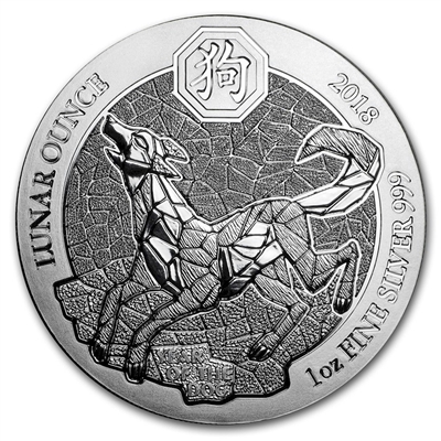 2018 Rwanda 50 RWF Francs Year of the Dog 1oz. Silver (No Tax)