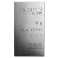 10 Gram Valcambi Suisse Bar .999 Fine Silver (TAX Exempt) Lightly Toned