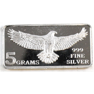 Monarch Eagle 5gram .999 Fine Silver Bar (No Tax) - Lightly toned