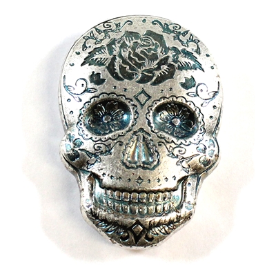 Monarch Day of the Dead 2oz Multi-Coloured Silver Sugar Skull with Rose (No Tax)