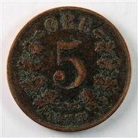 Norway 1875 5 Ore VF-EF (VF-30) $