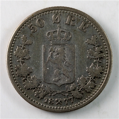 Norway 1877 50 Ore VF-EF (VF-30) $