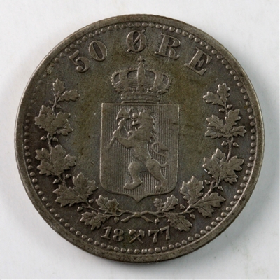Norway 1877 50 Ore Very Fine (VF-20) $