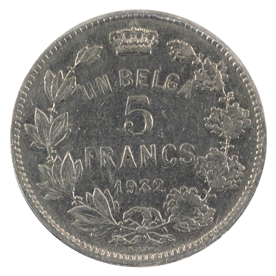 Belgium 1932 French 5 Francs Extra Fine (EF-40)