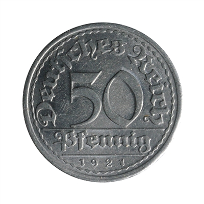 German Weimar Republic 1921F 50 Pfennig Uncirculated (MS-60)