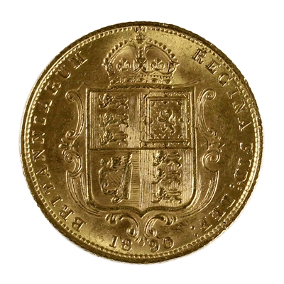 Great Britain 1890 Gold 1/2 Sovereign AU-58