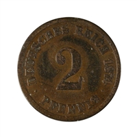 German Empire 1874H 2 Pfennig Fine (F-12)