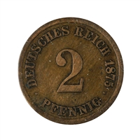 German Empire 1875D 2 Pfennig VF-EF (VF-30)