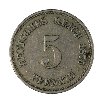 German Empire 1875A 5 Pfennig Extra Fine (EF-40)