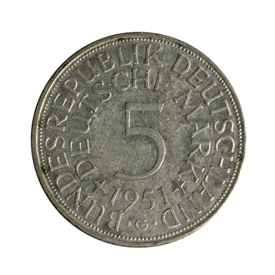 German Federal Republic 1951G 5 Marks Almost Uncirculated (AU-50)