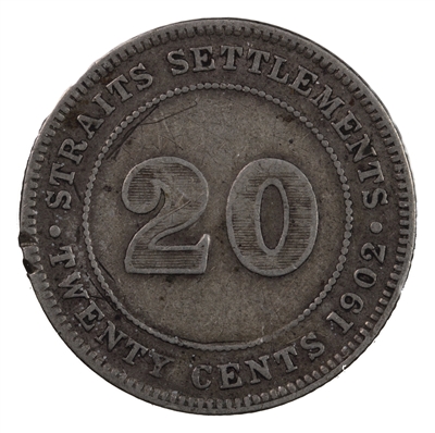 Straits Settlements 1902 20 Cents Fine (F-12)