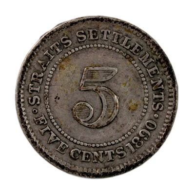 Straits Settlements 1890H 5 Cents Very Fine (VF-20)