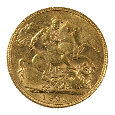 Great Britain 1908 Gold Sovereign Almost Uncirculated (AU-50)