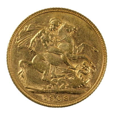 Great Britain 1908 Gold Sovereign VF-EF (VF-30)