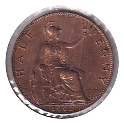 Great Britain 1902 1/2 Penny Almost Uncirculated (AU-50)