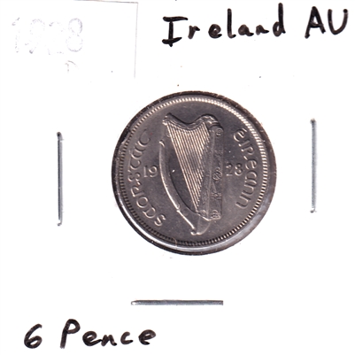 Ireland 1928 6 Pence Almost Uncirculated (AU-50)