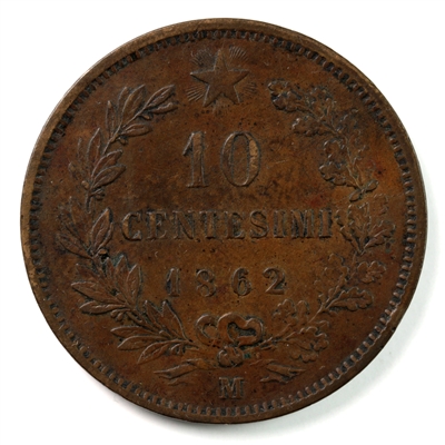 Italy 1862M 10 Centesimi Extra Fine (EF-40) $
