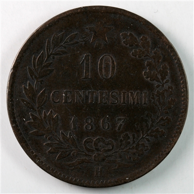 Italy 1867H 10 Centesimi Extra Fine (EF-40) $