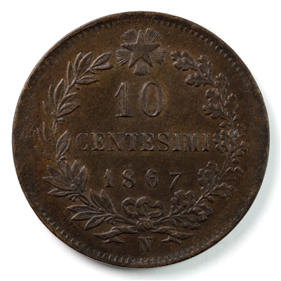 Italy 1867N 10 Centesimi AU-UNC (AU-55) $