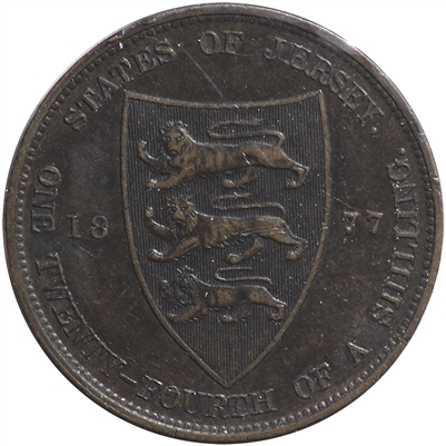 Jersey 1877H 1/24 Shilling Almost Uncirculated (AU-50)