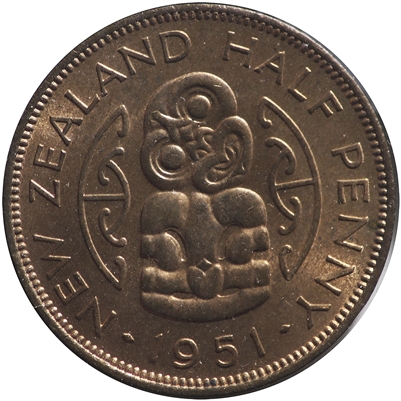 New Zealand 1951 1/2 Penny Uncirculated (MS-60)