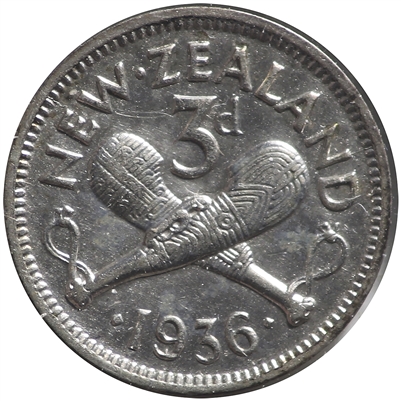 New Zealand 1936 3 Pence Extra Fine (EF-40)